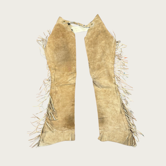 (27") 70s/80s Tan Suede Fringe Leather Chaps