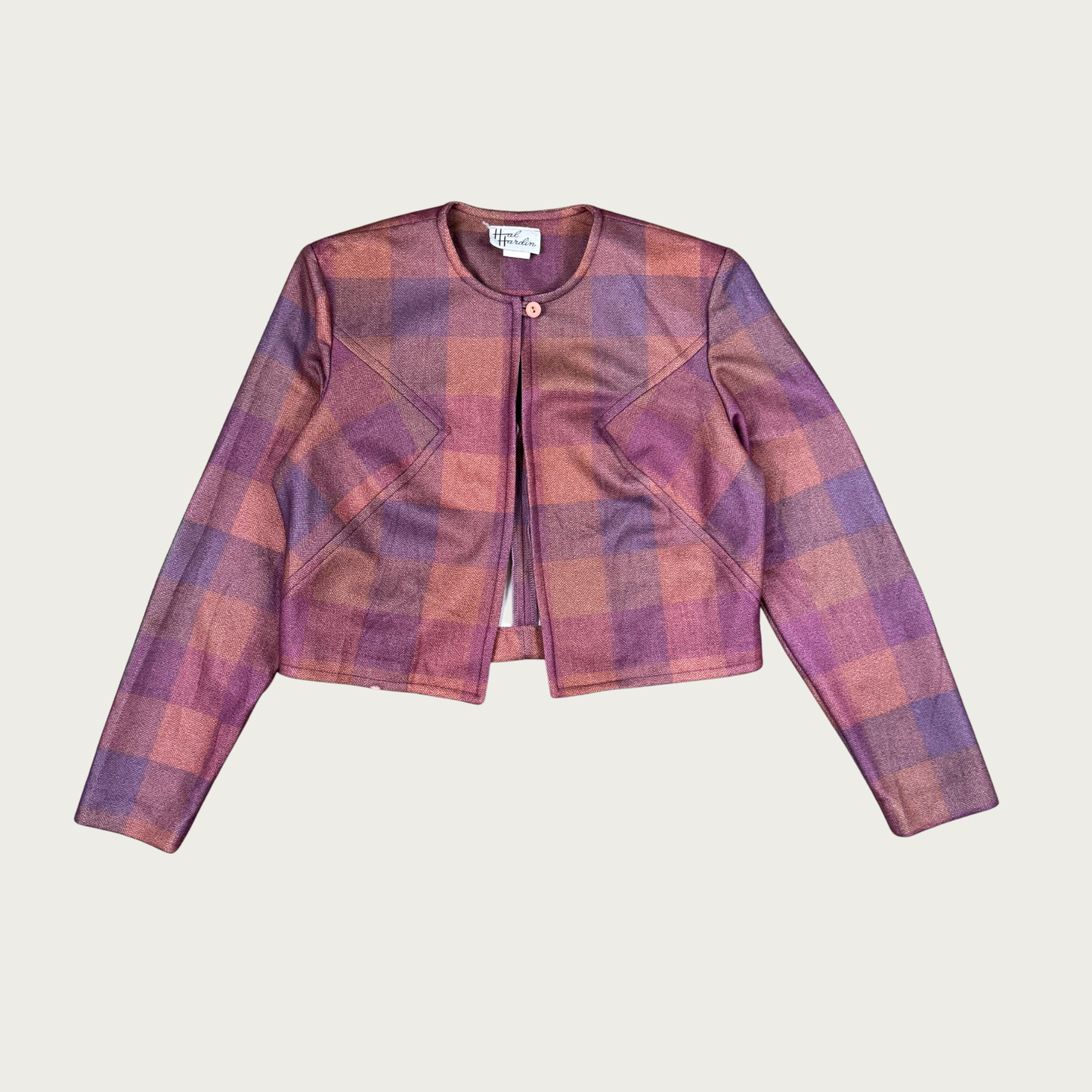 (M) 70s/80s Purple/Pink Plaid Cropped Jacket