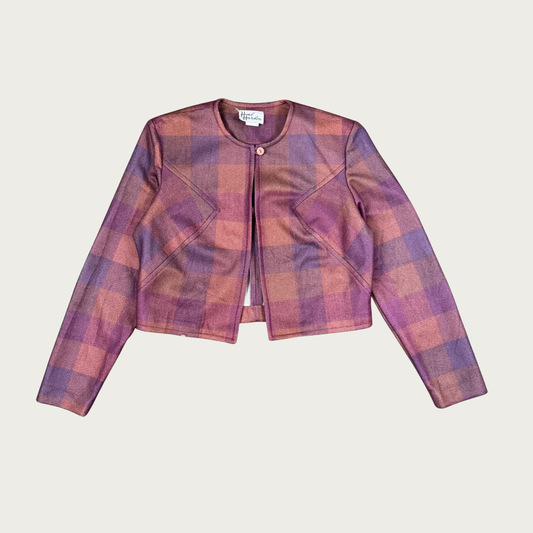 (M) 70s/80s Purple/Pink Plaid Cropped Jacket