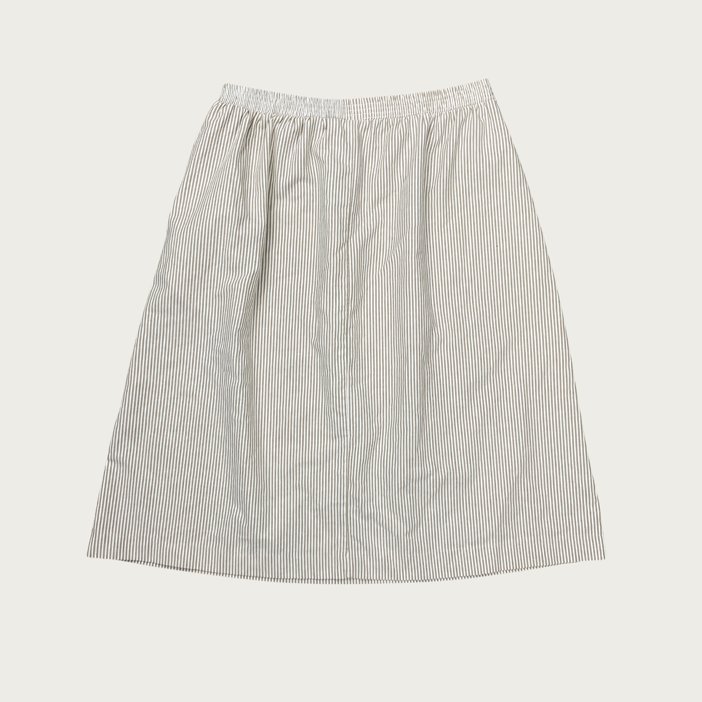 (L) Beige and White Striped Midi Skirt