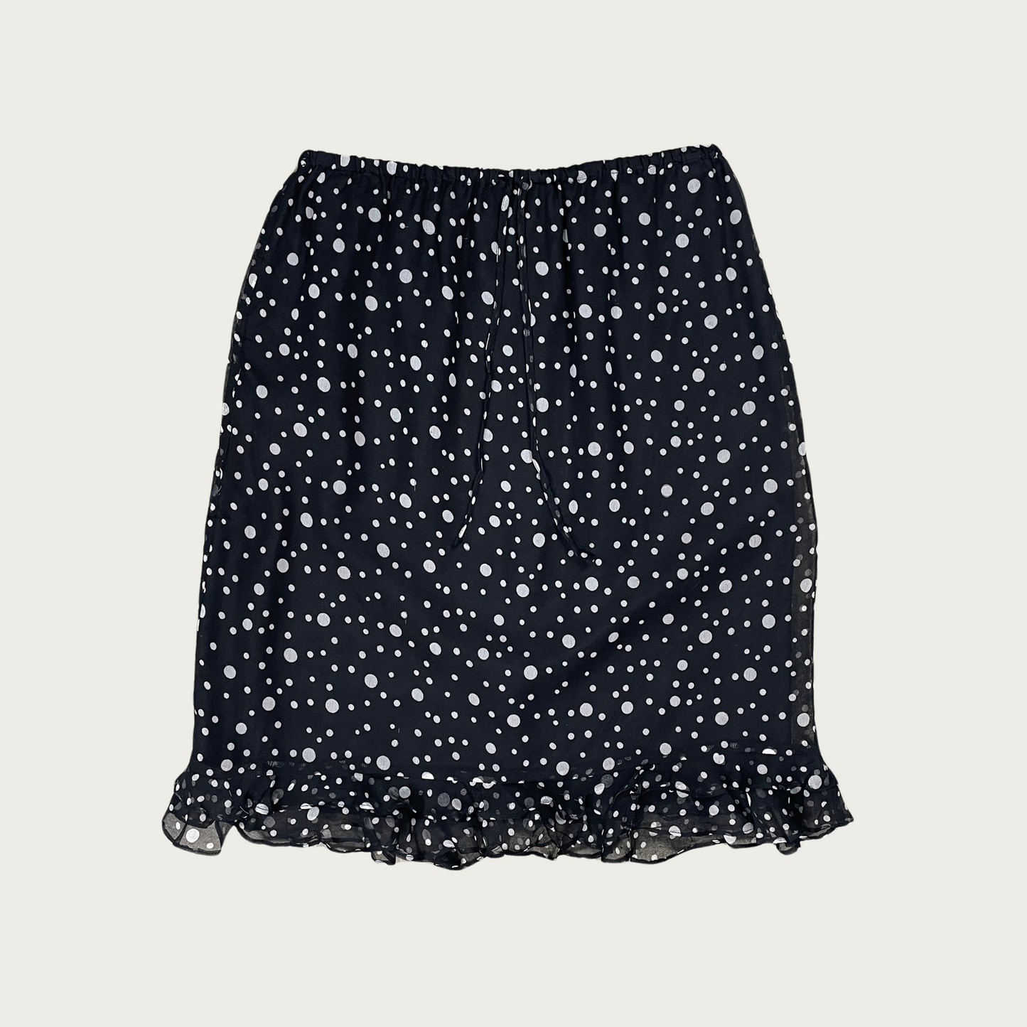 (S) Silk Black and White Polka Dot Midi Skirt