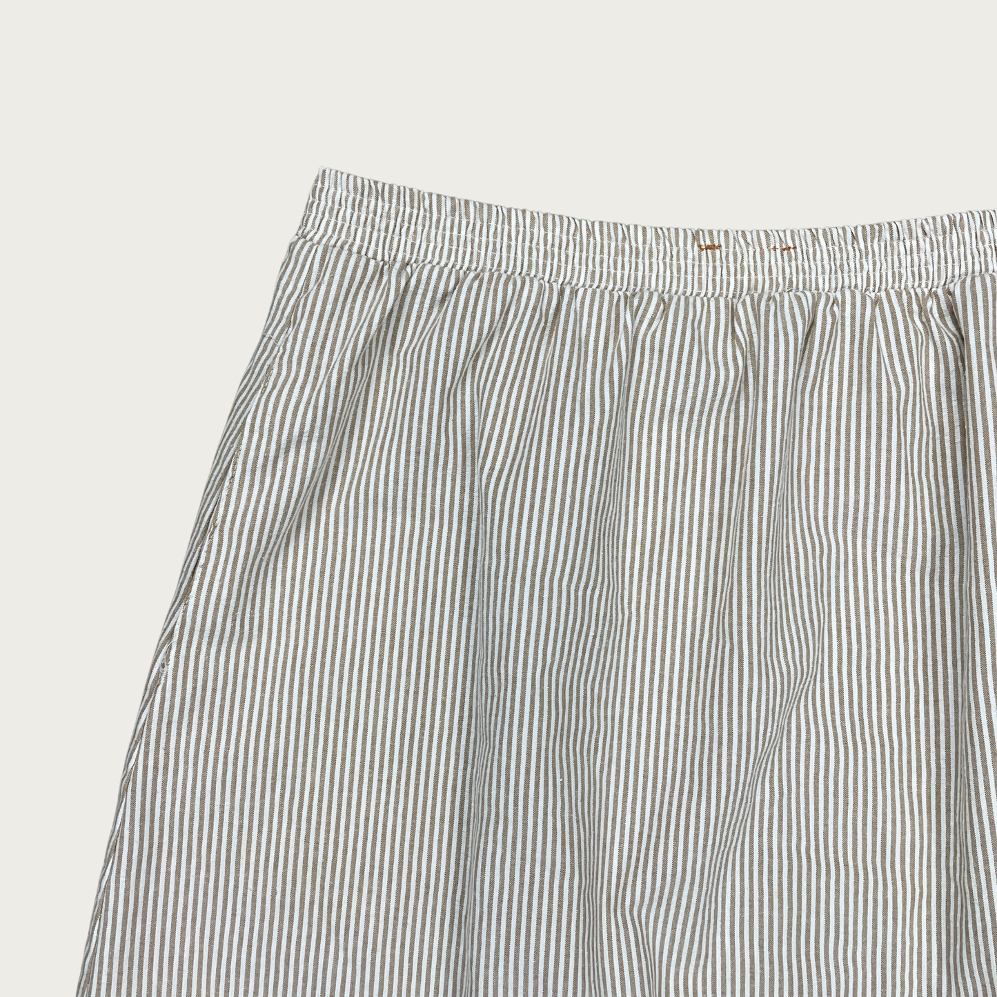 (L) Beige and White Striped Midi Skirt