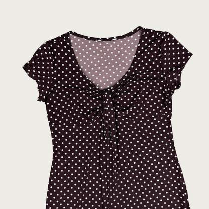 (L) Brown/White Polka Dot Midi Dress