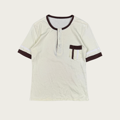 (M) 70s/80s Cream/Brown Henley Tee