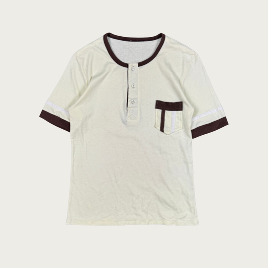 (M) 70s/80s Cream/Brown Henley Tee