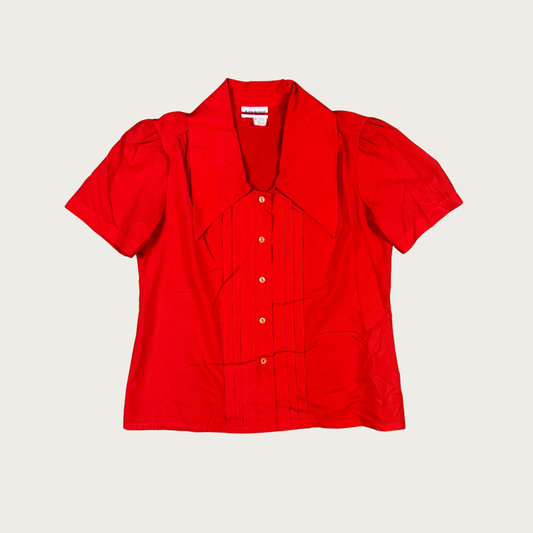 (L) 80s Red Oversized Collar Blouse