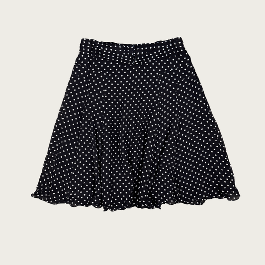 (32") Black/White Polka Dot Silk Midi Skirt