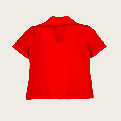 (L) 80s Red Oversized Collar Blouse