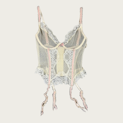 (S/M) 80s/90s Yellow/Pink Bustier Top