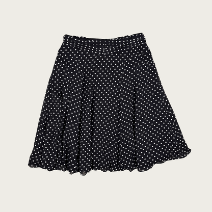 (32") Black/White Polka Dot Silk Midi Skirt
