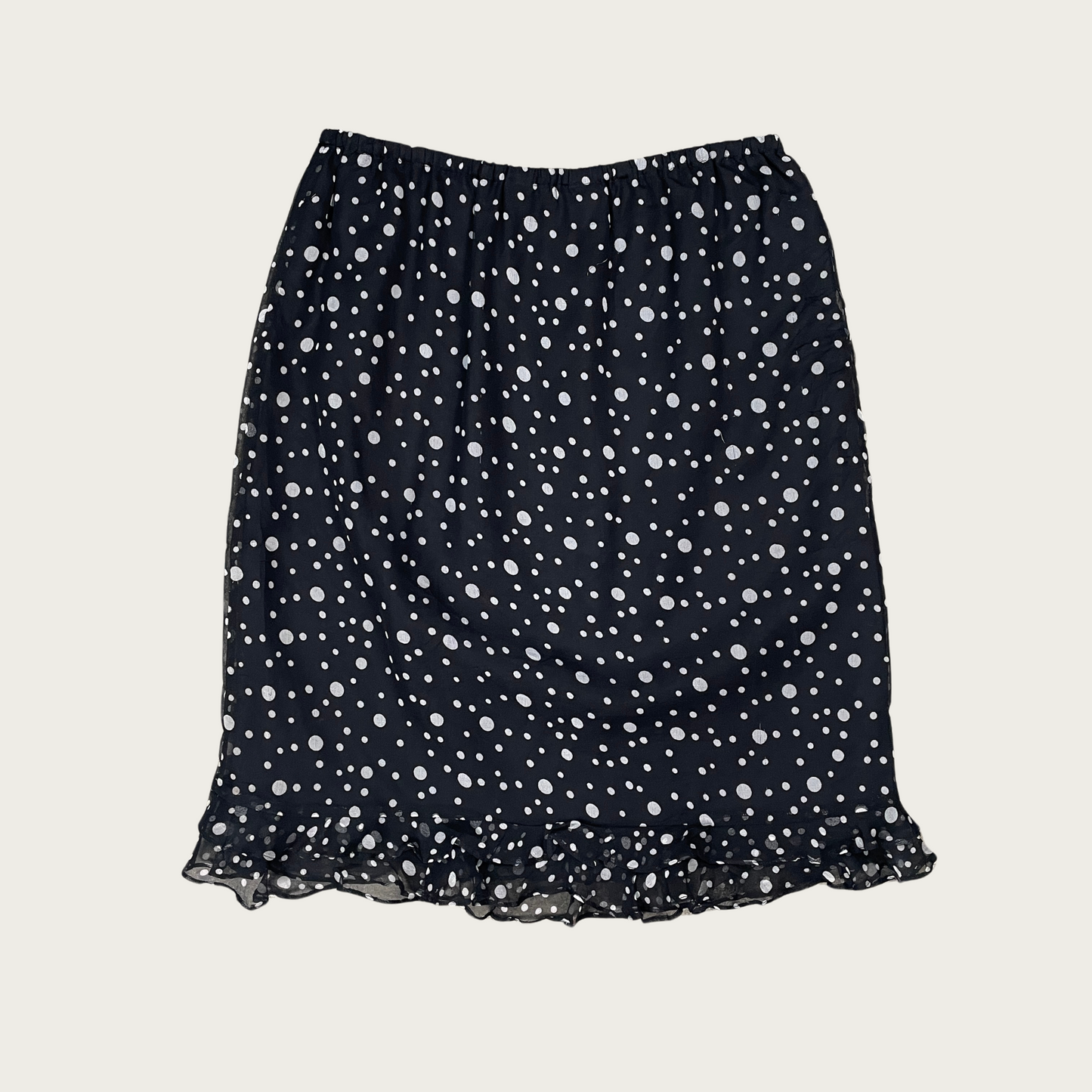 (S) Silk Black and White Polka Dot Midi Skirt