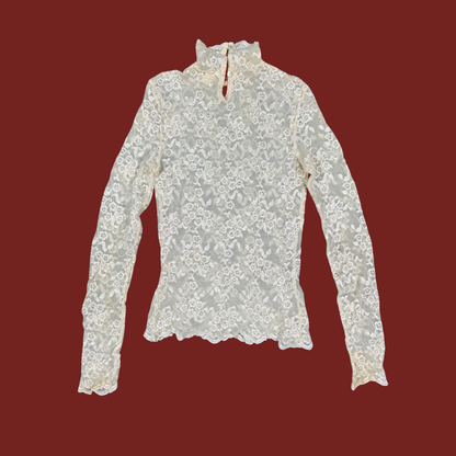 (XS) Cream Lace Long Sleeve Top