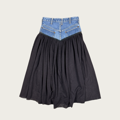(26") Reworked Vintage Mesh Jersey Denim Skirt