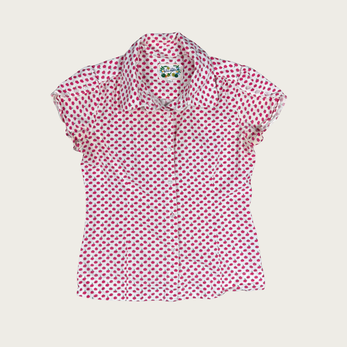 (M) Pink Apple Print Short Sleeve Blouse