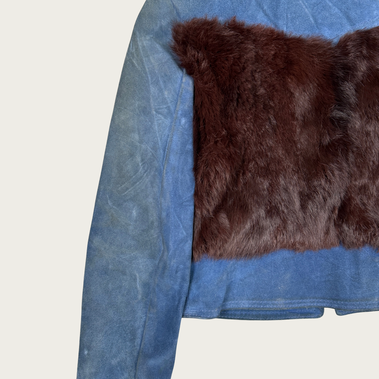 (XS/S) 60s/70s Blue Suede and Brown Fur Paneled Jacket
