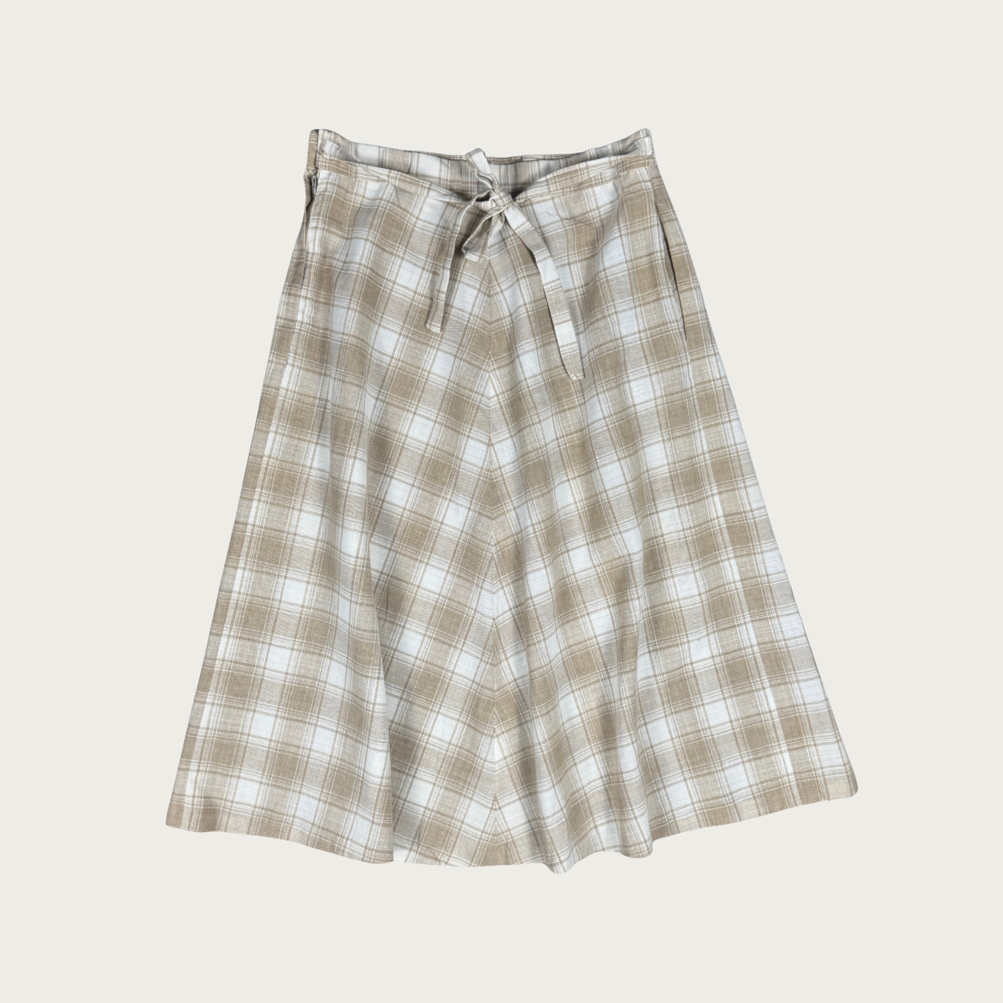 (26") 70s Beige Plaid Midi Skirt