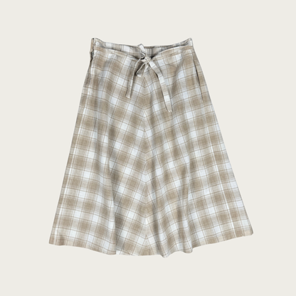 (26") 70s Beige Plaid Midi Skirt