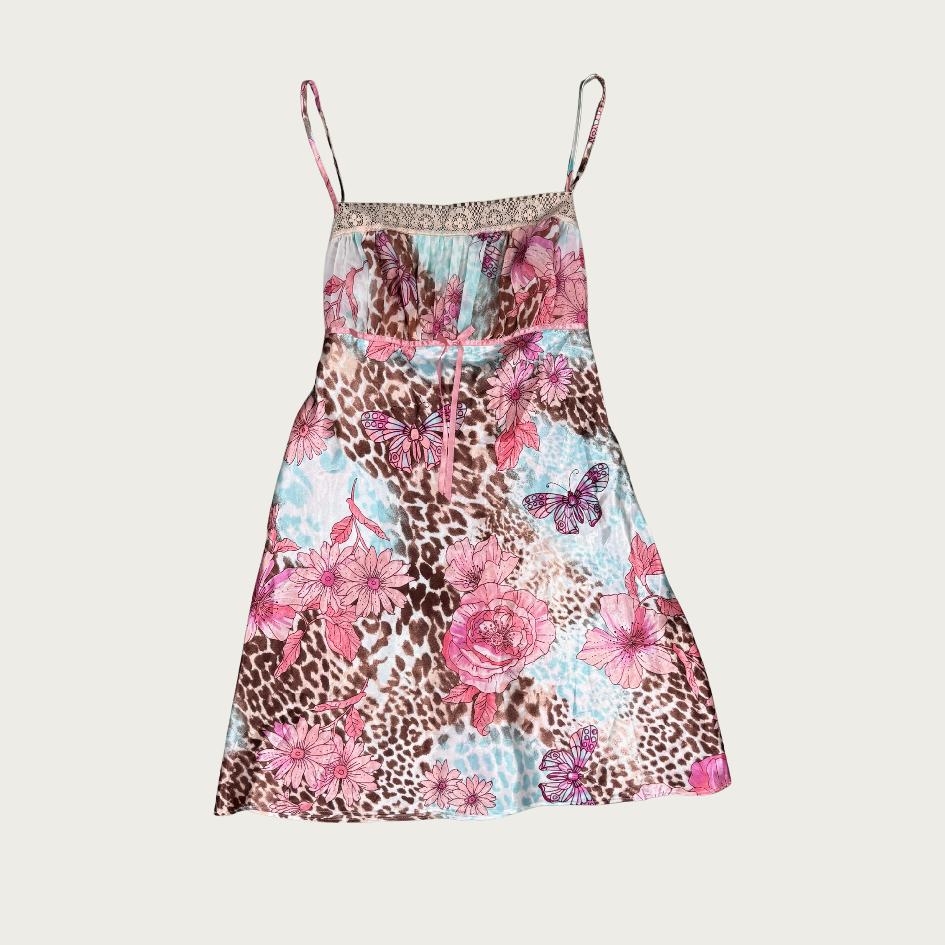 y2k slip dress S/M) Y2K Floral Multi Pattern Slip Dress – The Clothing Warehouse