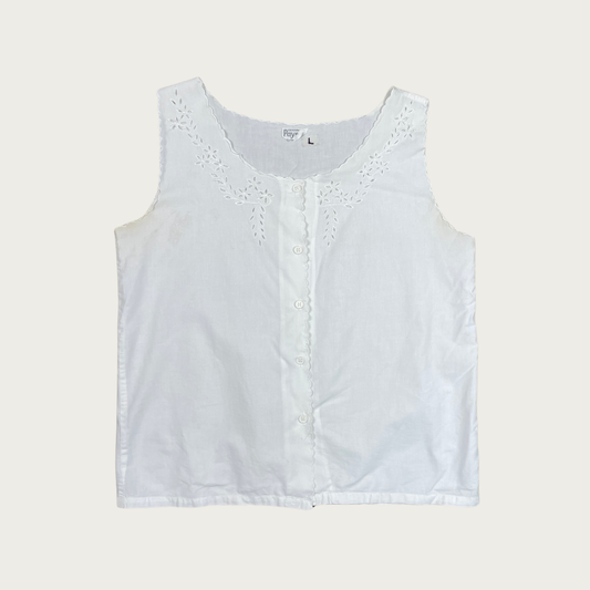 (L) White Cotton Eyelet Sleeveless Blouse