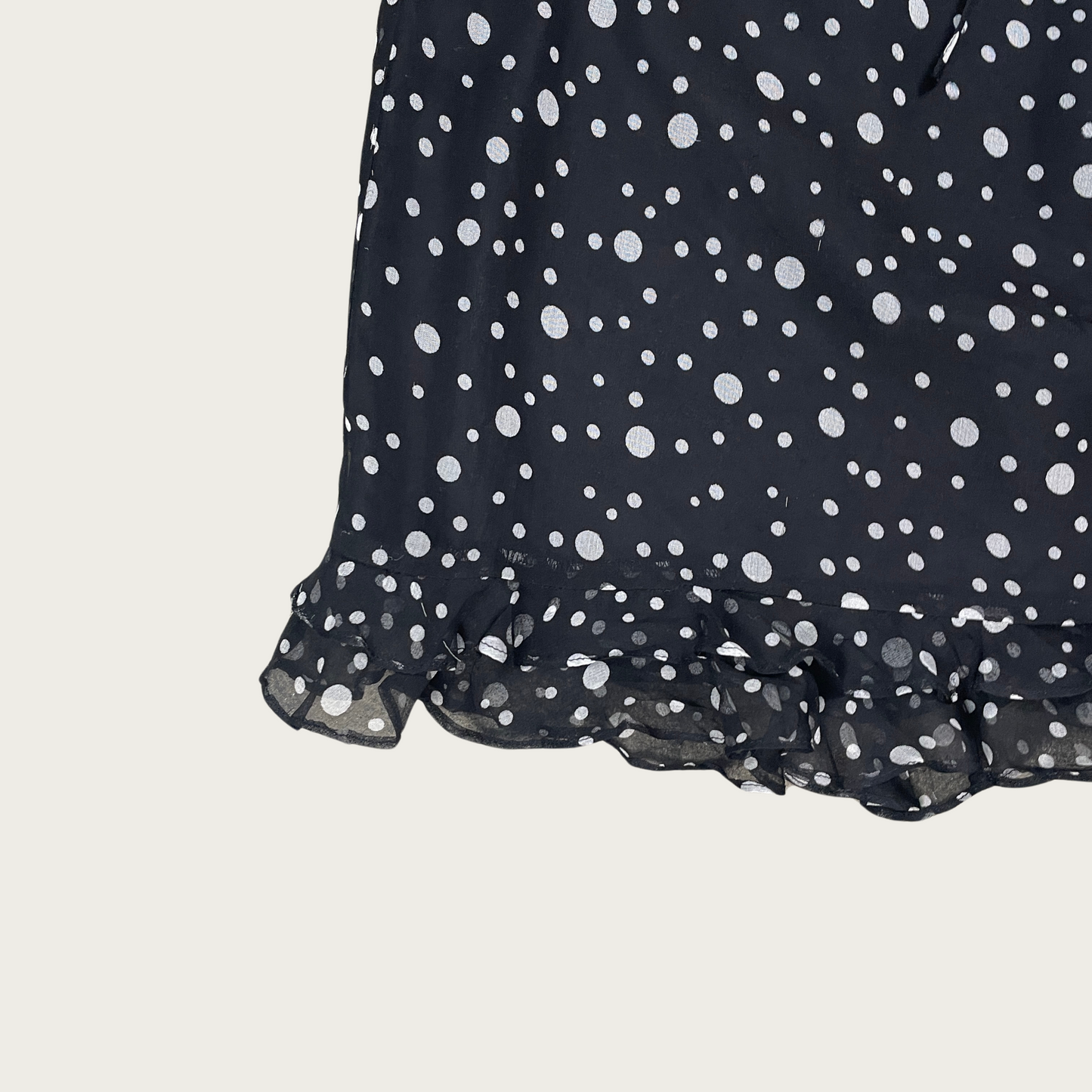 (S) Silk Black and White Polka Dot Midi Skirt