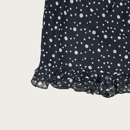 (S) Silk Black and White Polka Dot Midi Skirt