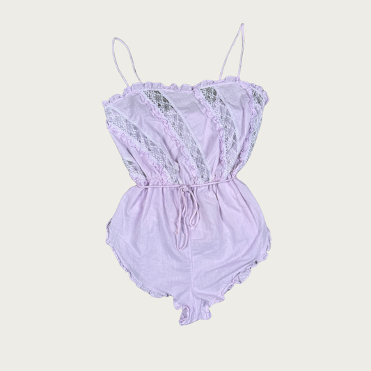(S) Vintage Lilac Cotton Lace Slip Romper