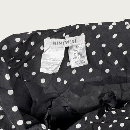 (32") Black/White Polka Dot Silk Midi Skirt