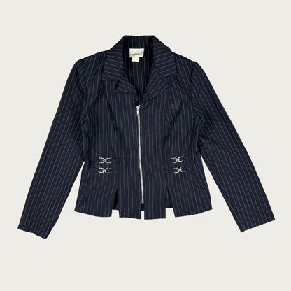 (S/M) Y2K Black Pinstripe Buckle Jacket