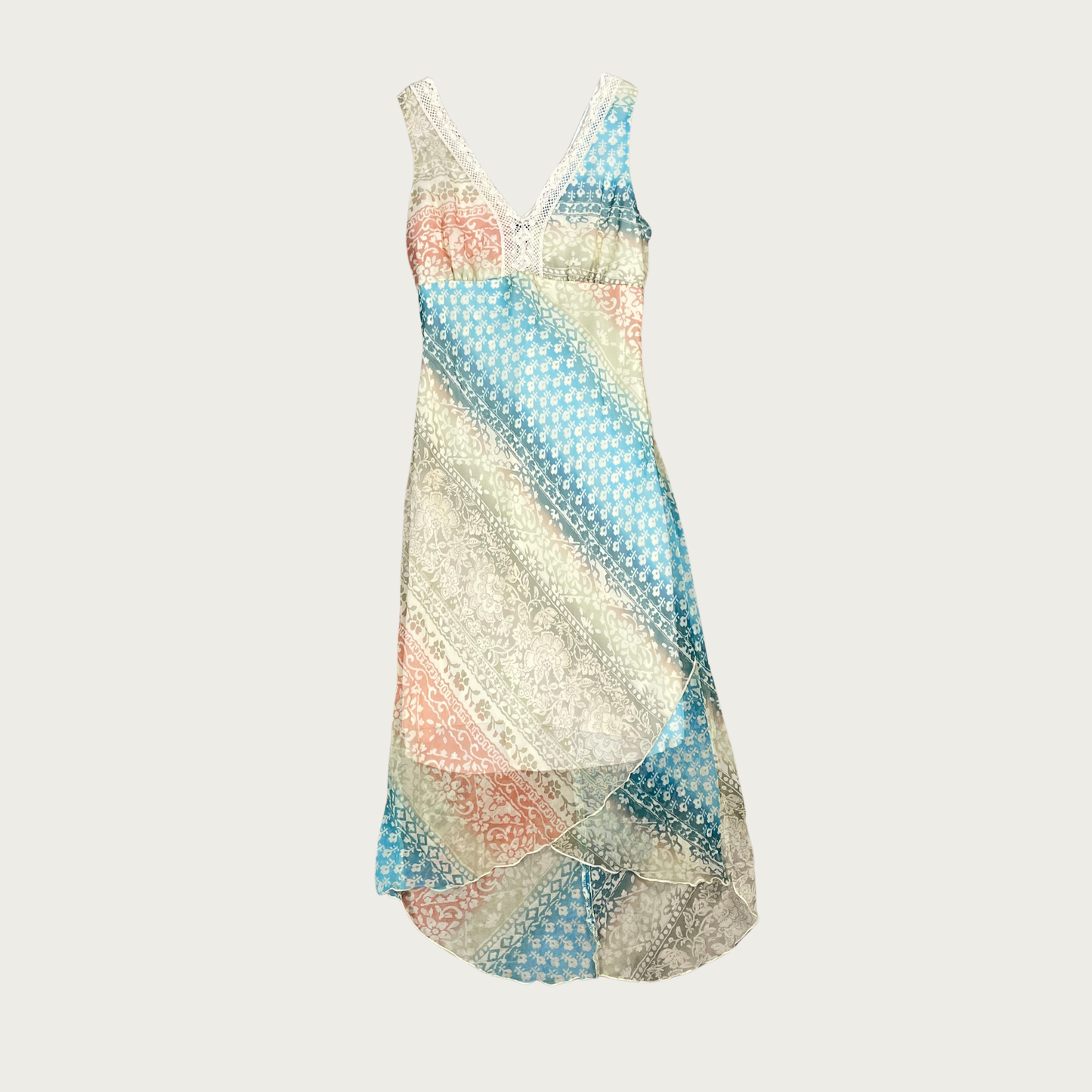 (S) Multicolor Floral V Neck Midi Dress