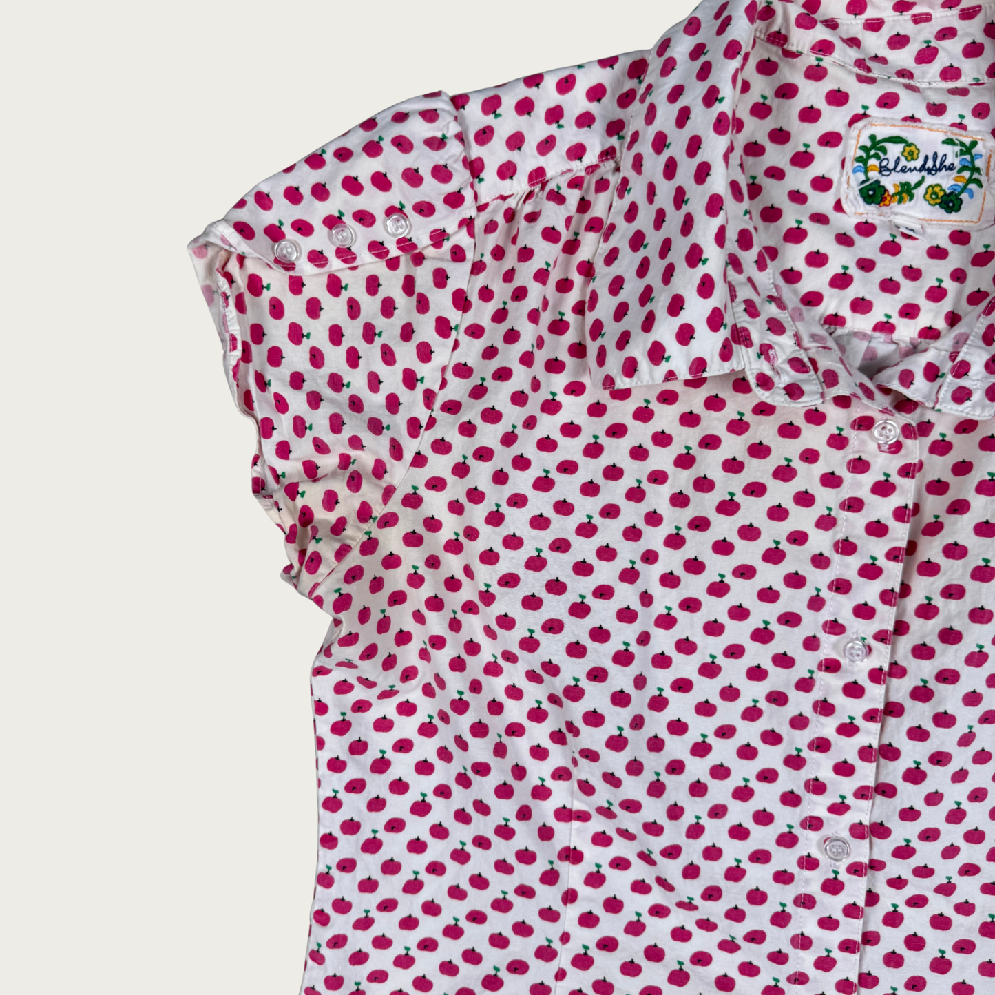 (M) Pink Apple Print Short Sleeve Blouse