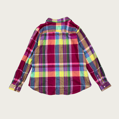 (L) Magenta Multicolor Plaid Cotton Blouse