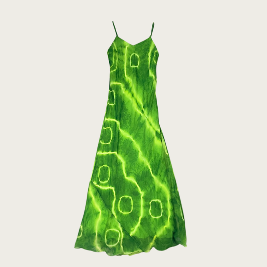 (S) Green Tie Dye Bias Cut Maxi Dress
