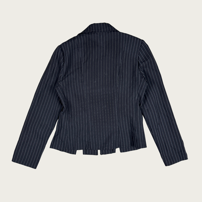 (S/M) Y2K Black Pinstripe Buckle Jacket