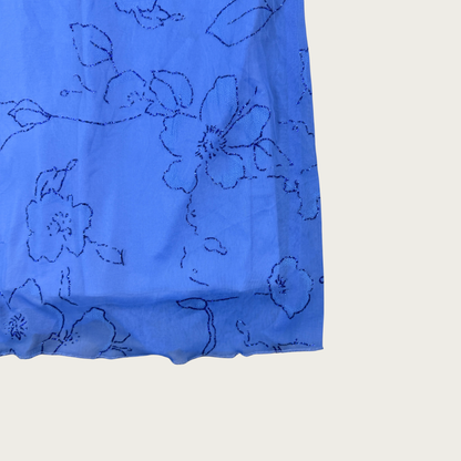 (S) Y2K Blue Glitter Floral Mesh Midi Dress