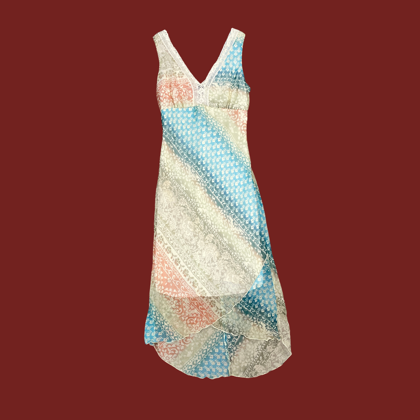 (S) Multicolor Floral V Neck Midi Dress