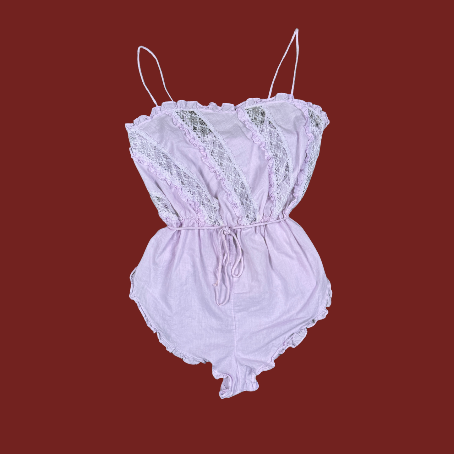 (S) Vintage Lilac Cotton Lace Slip Romper