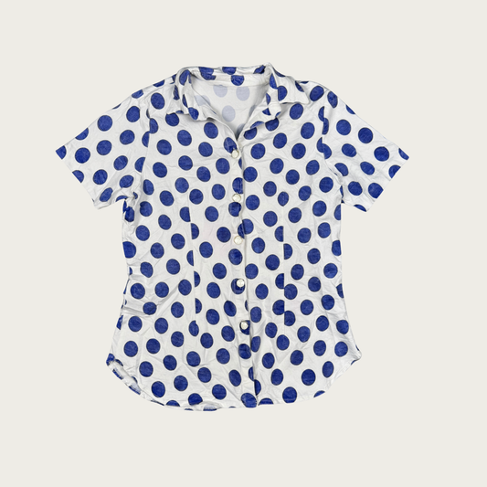 (S/M) White/Blue Polka Dot Button Up Top