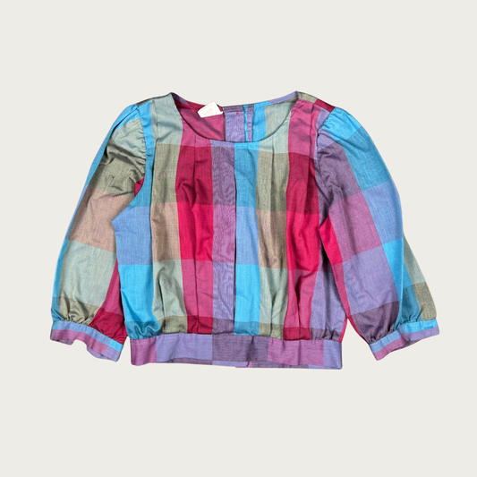 (M/L) 70s/80s Multicolor Plaid Blouse