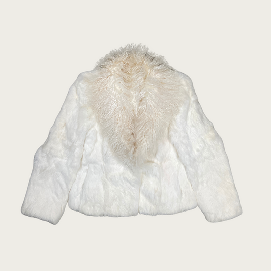 (L) Rabbit and Mongolian Lamb White Fur Jacket