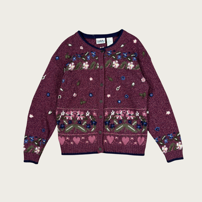 (L) 90s/Y2K Floral Embroidered Wool Blend Cardigan