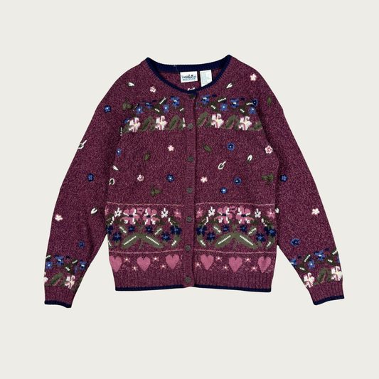 (L) 90s/Y2K Floral Embroidered Wool Blend Cardigan