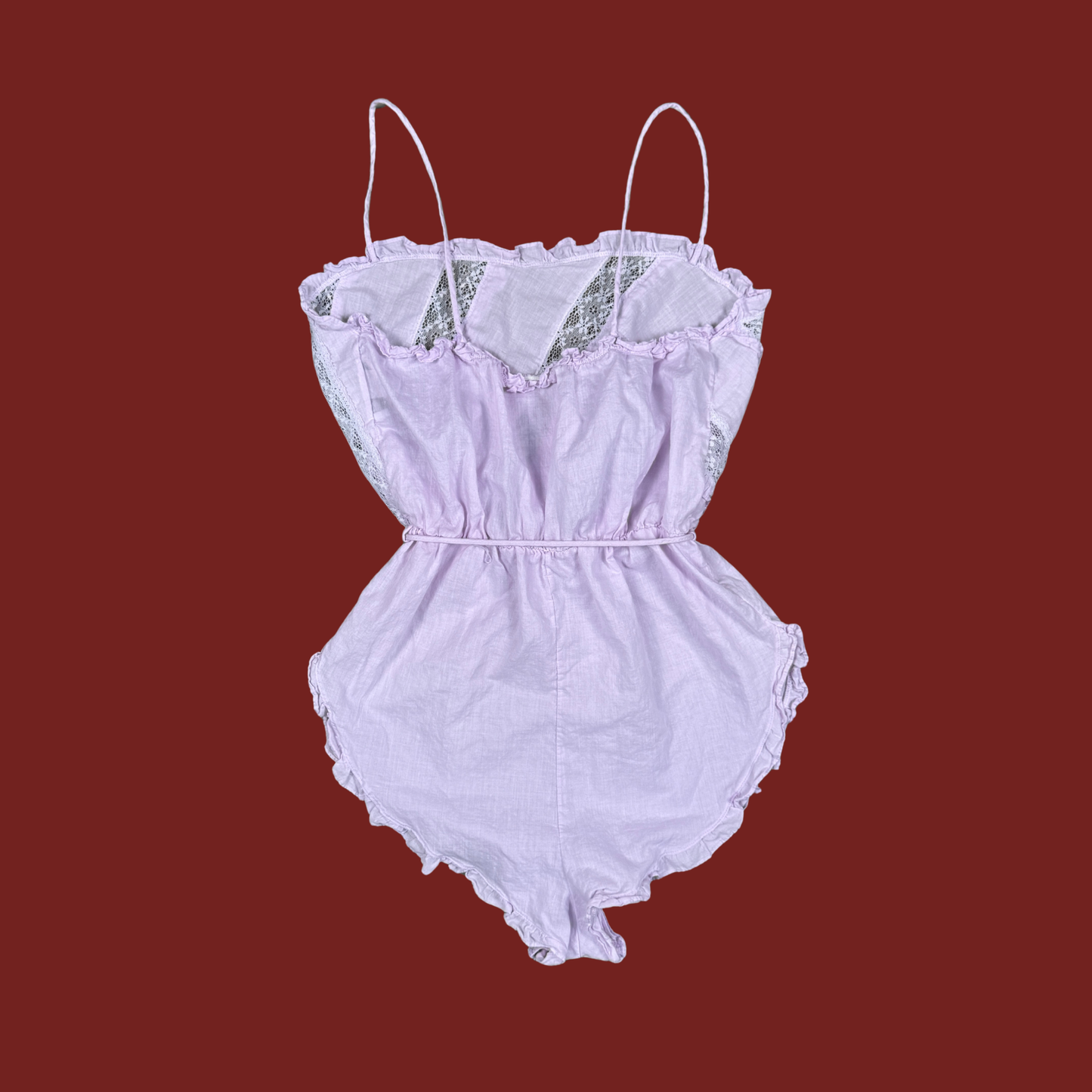 (S) Vintage Lilac Cotton Lace Slip Romper