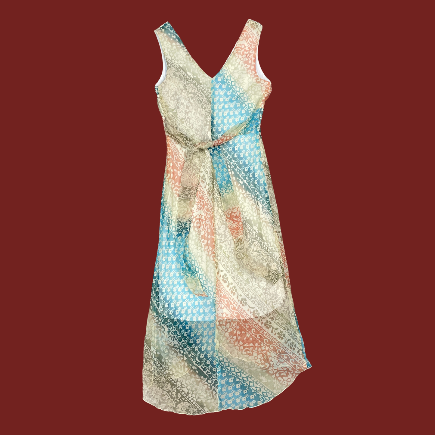(S) Multicolor Floral V Neck Midi Dress