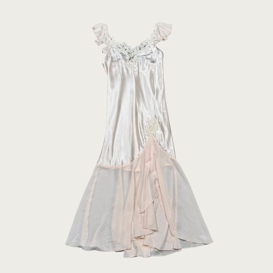 (S) Y2K Baby Pink Beaded Midi Slip Dress