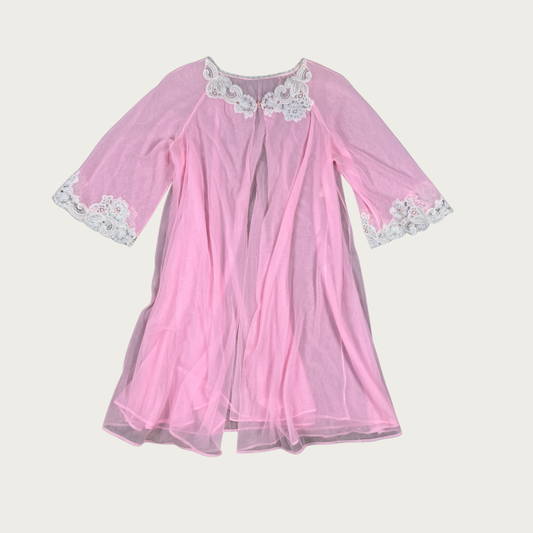 (M) 60s/70s Pink Lace Trim Peignoir