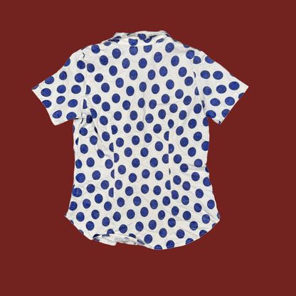 (S/M) White/Blue Polka Dot Button Up Top