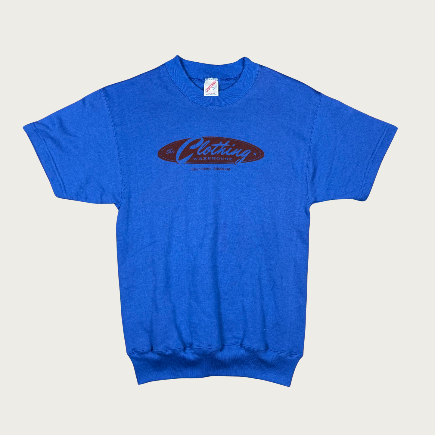 (S) TCW Blue Screen Printed Vintage Short Sleeve Sweatshirt