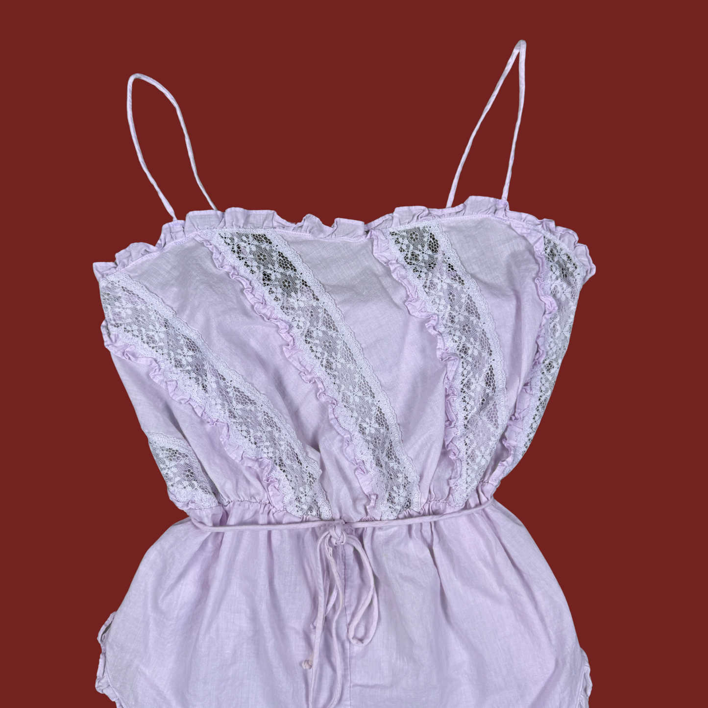 (S) Vintage Lilac Cotton Lace Slip Romper