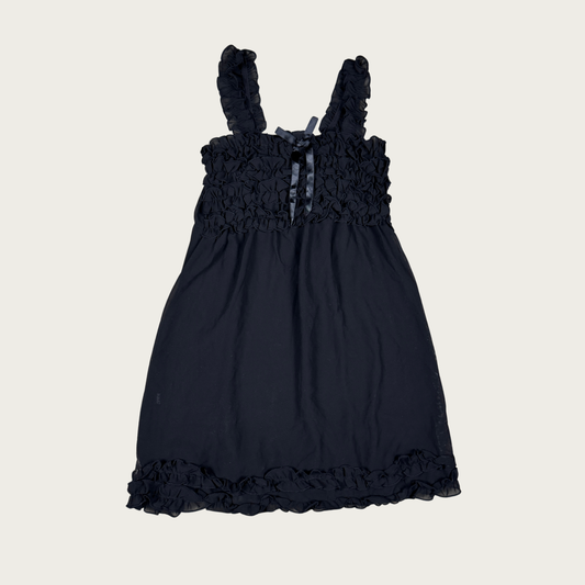 (XS/S) Sheer Black Ruffle Babydoll Slip Dress