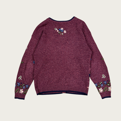 (L) 90s/Y2K Floral Embroidered Wool Blend Cardigan